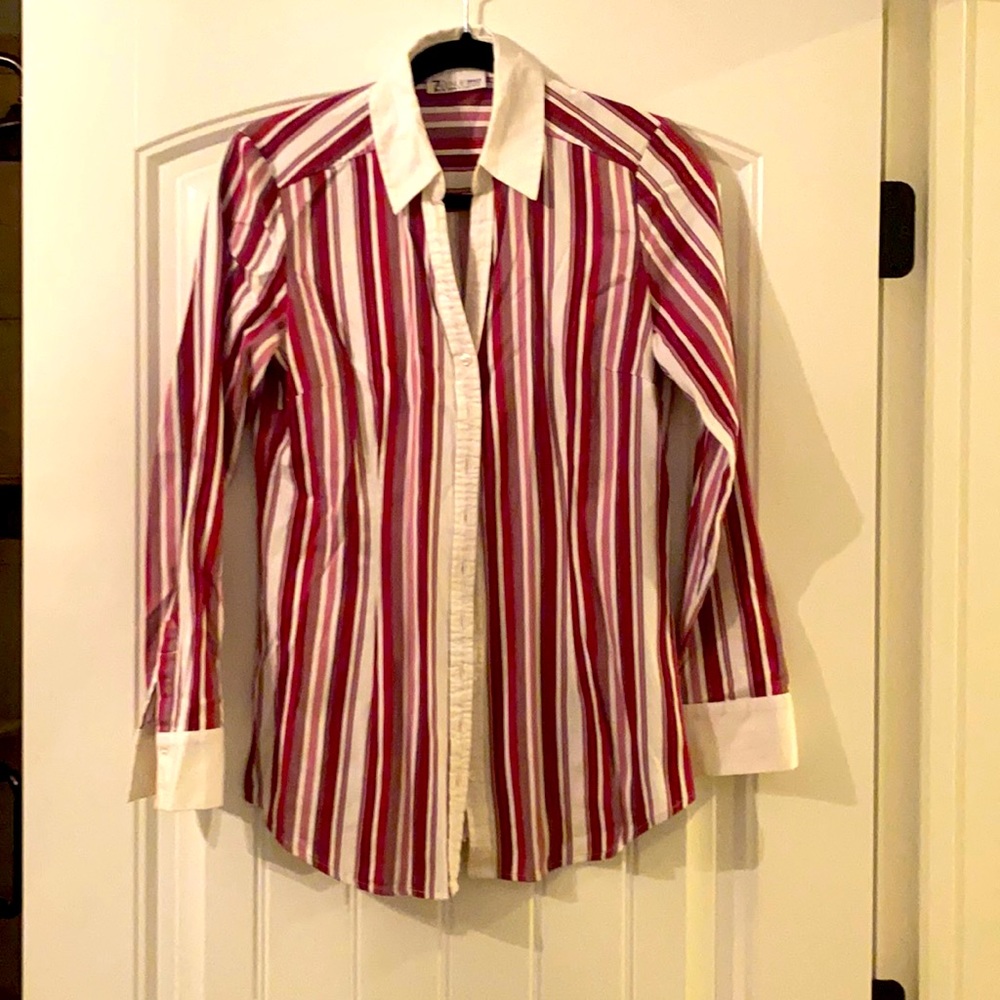 NYC tailored striped button front shirt